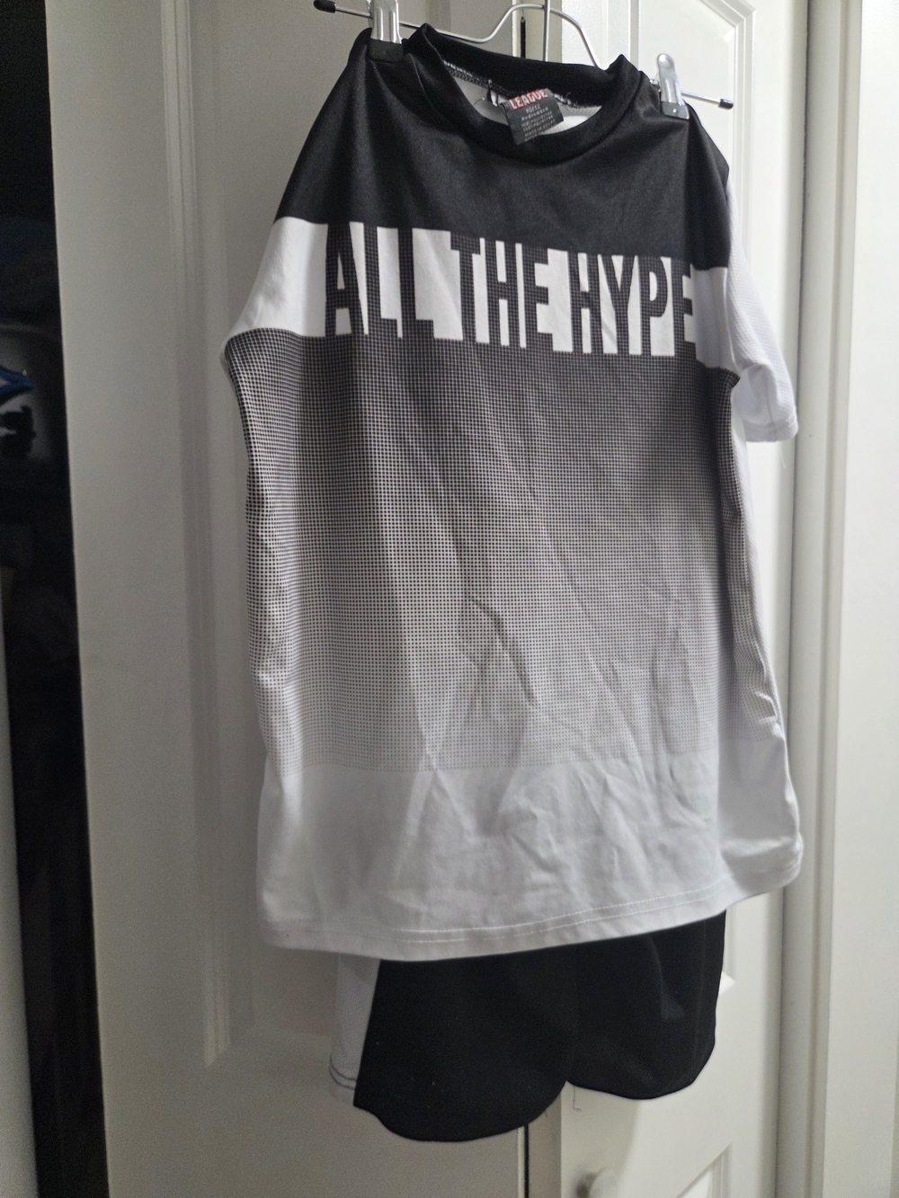 League Black Graphic Crewneck Tee with White Print And Short Set